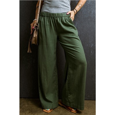 Fern Green Elastic Waist Casual Wide Leg Pants