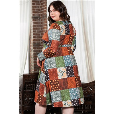 Green Printed Multicolor Western Checkered Plus Size Swing Dress