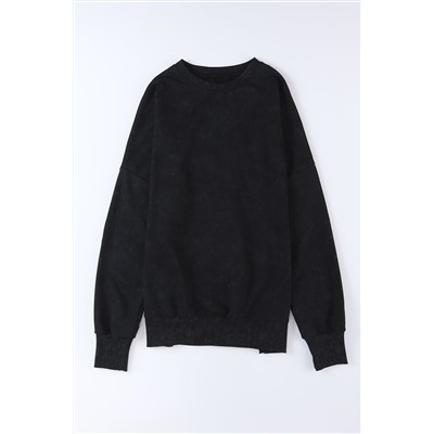 Black Drop Shoulder Ribbed Trim Oversized Sweatshirt