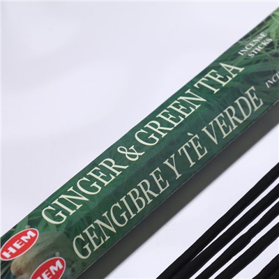 Благовония HEM "Ginger & Green Tea. Имбирь и зелёный чай", 20 палочек в упаковке, шестигранн