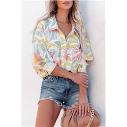 Multicolor Abstract Printed Turn-Down Collar Loose Shirt