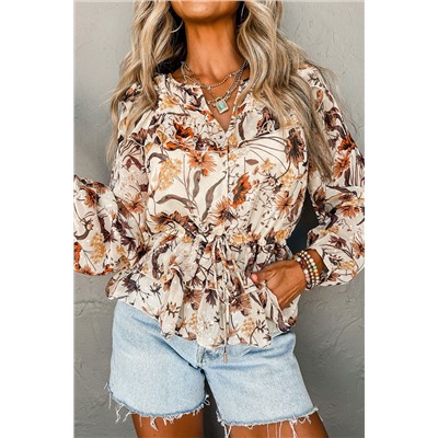 Parchment Floral Buttoned Peplum Top