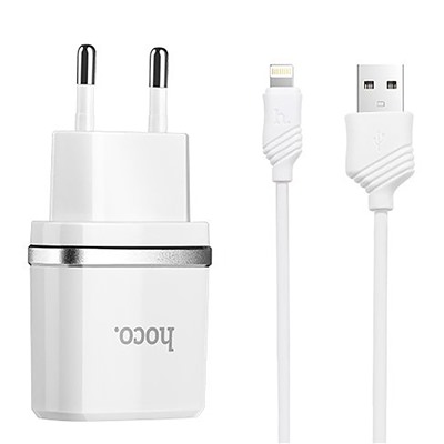 Адаптер Сетевой с кабелем Hoco C11 (повр. уп.) USB 1A/5W (USB/Lightning) (white)