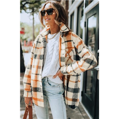 Plaid Print Turn Down Collar Buttoned Shacket