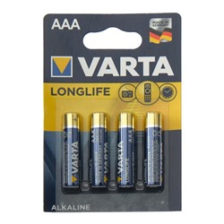 Батарейка алкалиновая Varta LongLife, AAA, LR03-4BL, 1.5В, блистер, 4 шт.