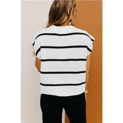 White Striped Batwing Sleeve Sweater Tee