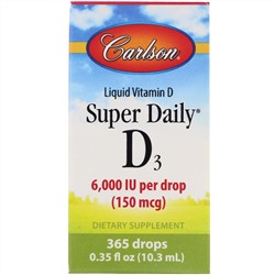 Carlson Labs, Super Daily D3, 150 мкг (6000 МЕ), 10,3 мл (0,35 жидкой унции)