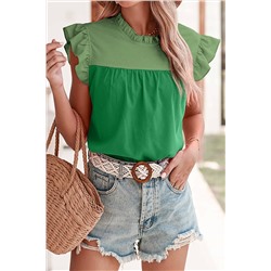 Bright Green Two Tone Ruffled Flutter Sleeve Blouse