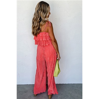 Pale Chestnut Ruffle Tiered Cami Pleated Wide Leg Pants Set