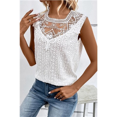 White Guipure Lace Crochet Keyhole Back Tank Top