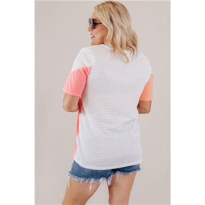 White Plus Size Colorblock Waffle Knit Tee