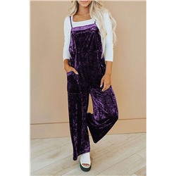 Tillandsia Purple Vintage Thin Straps Side Pockets Velvet Overall