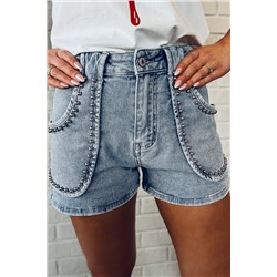 Dusk Blue Studded Acid Wash Jean Shorts