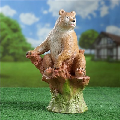 Садовая фигура "Мишка на пне натуральный" коричневый, 32х19х20см МИКС