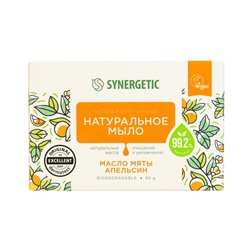 Натуральное туалетное мыло Synergetic "Масло мяты и апельсин", гипоаллергенное, 90 г