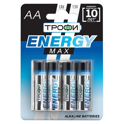 Батарейка AA Трофи LR6 ENERGY MAX  Alkaline (4-BL) (40/640)