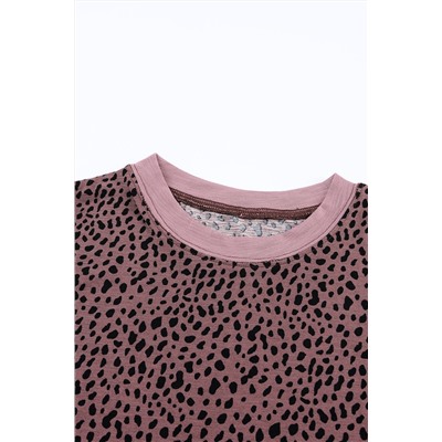 Animal Spotted Print Round Neck Long Sleeve Top