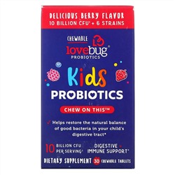 LoveBug Probiotics, пробиотики для детей, сочный ягодный вкус, 10 млрд КОЕ, 30 жевательных таблеток