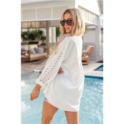 White Lace Patch Chest Pocket Button-Up Shirt