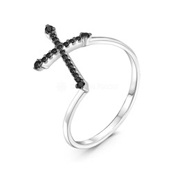 Кольцо крест из серебра с фианитами родированное