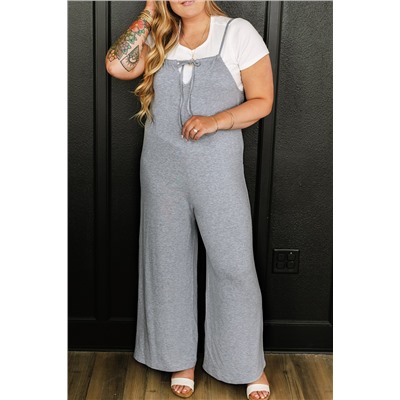 Gray Plus Size Solid Color Spaghetti Straps Wide Leg Jumpsuit