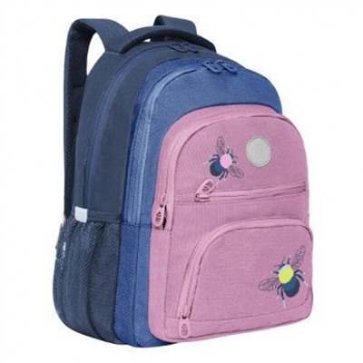 Рюкзак школьный RG-262-1/4 "Шмель" синий - розовый 30х39х20 см GRIZZLY
