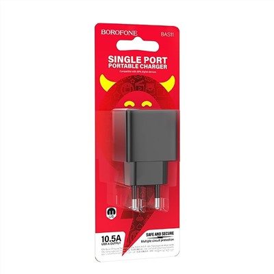 Адаптер Сетевой Borofone BAS11A Erudite USB 2,1A/10,5W (black)