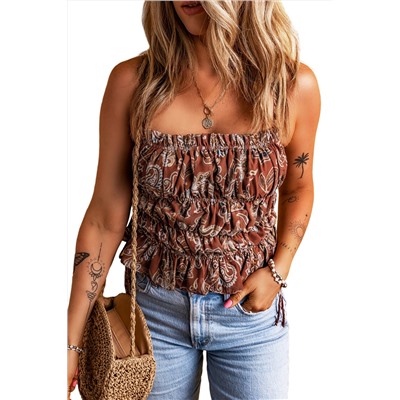 Chestnut Paisley Ruched Tank Top