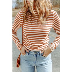 Gold Flame Striped Print Textured Knit Long Sleeve Tee