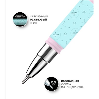 Ручка масляная 0.5 ммLOREX PASTEL  синяя, резиновый грип, игловидный наконечник, 0,5 мм