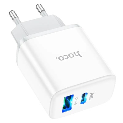 Адаптер Сетевой Hoco C105A PD QC3.0 USB/Type-C 20W (white)