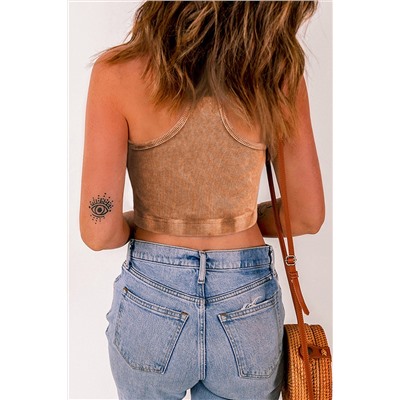 Gold Flame Ribbed Mineral Wash Racerback Cropped Tank Top