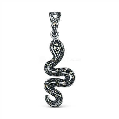 Кольцо змея из чернёного серебра с кубическим цирконием и марказитами