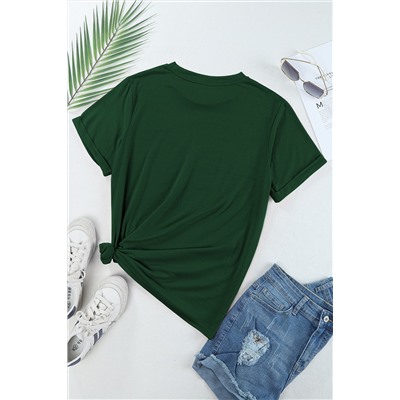 Green Casual Plain Crew Neck Tee