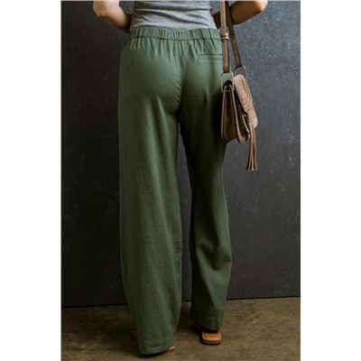 Fern Green Elastic Waist Casual Wide Leg Pants