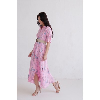 11809 Платье-рубашка удлинённое розовое с принтом