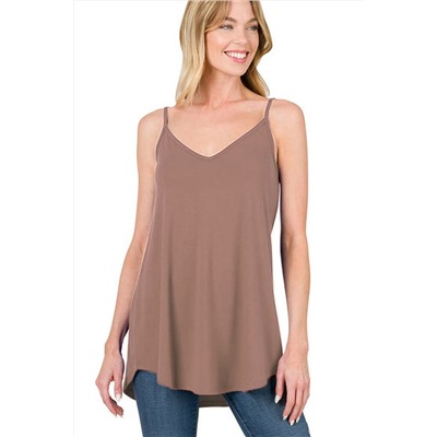 Clay Spaghetti Strap V-Neck Flowy Tunic Tank Top