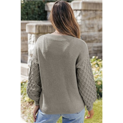 Gray Cable Knit Sleeve Sweater