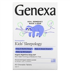 Genexa, Kid's Sleepology, органическая добавка для нормализации ночного сна, вкус ванили и лаванды, для детей от 3 лет, 60 жевательных таблеток