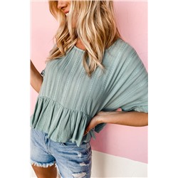 Laurel Green Textured Ruffled Hem Short Sleeve Blouse