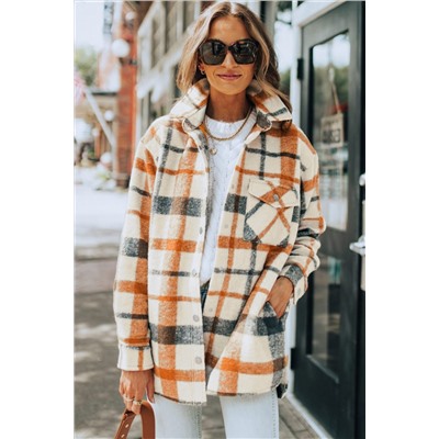 Plaid Print Turn Down Collar Buttoned Shacket