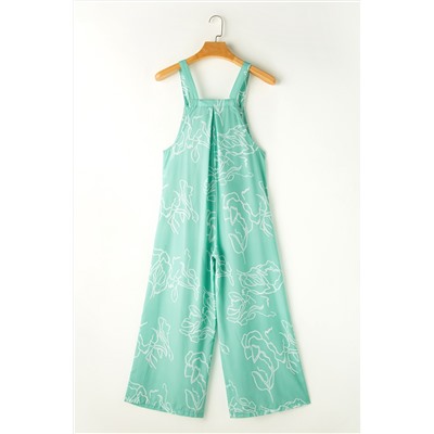 Moonlight Jade Printed Bib Wide Leg Overalls