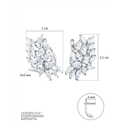 Серьги из серебра с фианитами родированные 04-302-0171-01