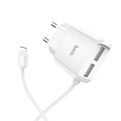 Адаптер Сетевой с кабелем Hoco C59A Mega Joy 2USB 2,4A/10W (USB/Lightning) (white)