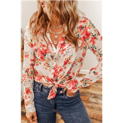 Vibrant Floral Print Chest Pocket Shirt