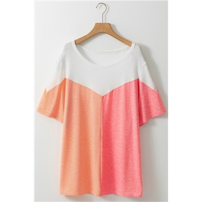 White Plus Size Colorblock Waffle Knit Tee