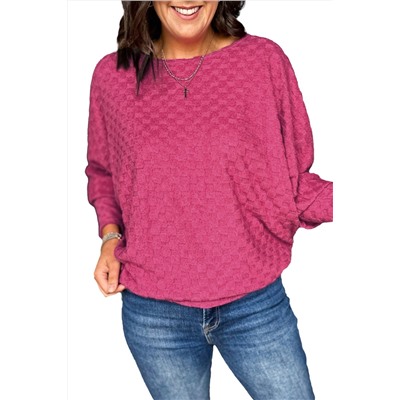 Bright Pink Checker Textured Dolman Sleeve Top