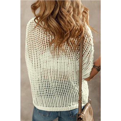 White Crochet Flower Hollow-out Sweater T Shirt