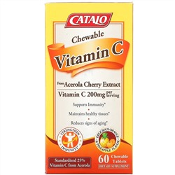 Catalo Naturals, Chewable Vitamin C, Orange Pineapple, 200 mg, 60 Chewable Tablets