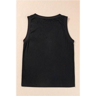 Black Ribbed V Neck Tank